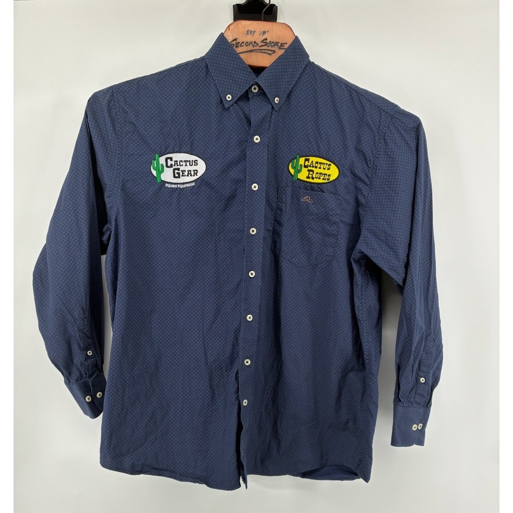 Resistol PBR XL Navy Blue Geometric Western Shirt Cactus Ropes Gear Patches - Picture 2 of 8